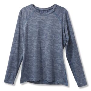 NOBULL Blue Long Sleeve Camo Crewneck Top, Workout Top, Lightweight, Size M